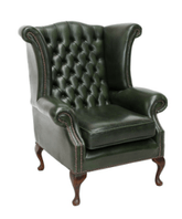 Chesterfield Leather Wing Back Chair Green Chair