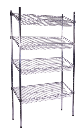 Chrome Shelving Rack with 4 Angled Shelves Registration Unit