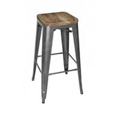 Grey Tolix Style Bar Stool Wooden Seat Chair Rentuu